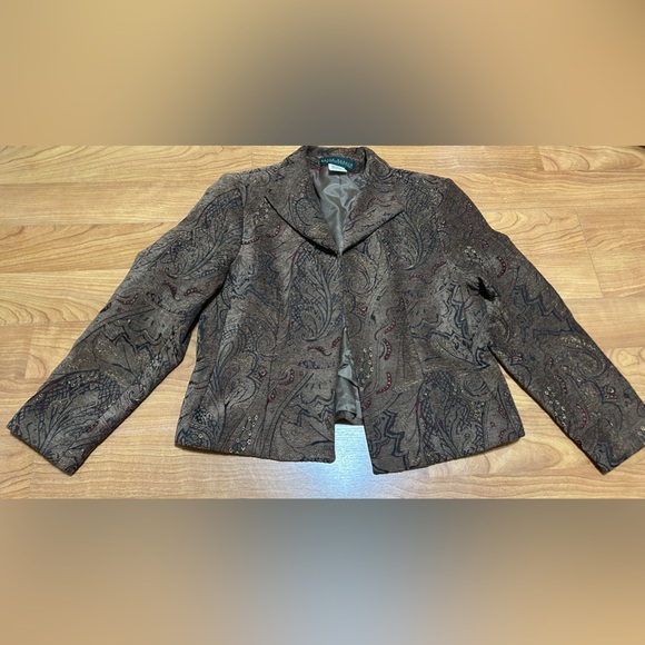 Harve Bernard Open Tapestry Brown Textured Jacket Blazer Size 14 - Picture 1 of 9